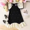 Baoxin Amazon Vestido de Princesa de Verão Novo para Meninas Europeias e Americanas com Gola Halter, Pérolas e Bordas Franzidas, Roupa Infantil Estilosa e da Moda