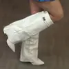 Botas femininas de comércio exterior transfronteiriço com bico fino, cano largo, fivela de metal reta, botas de comprimento médio, tamanho grande, salto grosso, botas femininas estilo calça
