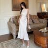 Vestido Plisado Estilo Francés de Verano 2025 Transfronterizo para Mujer con Acabado de Alta Gama, Elegante Diseño que Ceñe la Cintura, Efecto Adelgazante y Corte Ajustado al Cuerpo