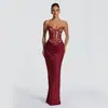 Estilo de luxo leve europeu e americano transfronteiriço francês elegante sem mangas tomara-que-caia renda slim-fit emagrecedor vestido de noite longo