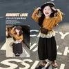 Conjunto de dos piezas para niña estilo coreano, nueva colección de otoño, top de manga larga con retazos de moda estilo princesa y pantalón versátil de lunares