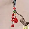 Cadena de Teléfono Móvil Llavero Colgante Tejido a Mano de Cinabrio de Mineral Natural Zodiaco Tres en Uno