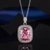Tiktok Live Novo Pingente Quadrado com Pingente de Gema Azul para Mulheres, Corrente Clavicular, Joias de Diamante Rosa, Envio Direto de Peça Única