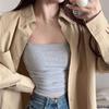 Camisola de algodão com design de pregas laterais estilo coreano, cintura fina, versão feminina, copo fixo, anti-flacidez, envoltório de peito feminino