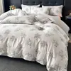 Estilo retro americano, agradable para la piel, juego de ropa de cama de cuatro piezas de gasa de doble capa, sábana de cama, funda de edredón y sábana bajera de algodón y lino puro, adecuado para todas las estaciones