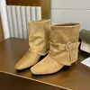 Hebilla de cinturón de moda pantalones adelgazantes y botas para mujer 2026 nuevas versátiles botas de tobillo de tacón alto de punta cuadrada que aumentan la altura para mujer