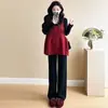 Traje para mujeres embarazadas 2024 otoño e invierno nueva moda estilo occidental camisa ajustada de base top holgado pantalones de pierna ancha