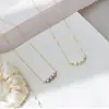 Colar Elegante Sorriso Pérola Natural de Água Doce Banhado a Ouro 18K Corrente de Clavícula Celebridade da Internet Design de Nicho Três Pérolas Rosa Roxa