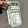 Adecuado para funda de teléfono Apple 17ProMax con colores contrastantes, ventana grande, ranura para tarjeta, paraguas para la lluvia y diseño de conejito de dibujos animados 18 cubierta protectora