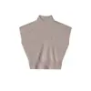 Top de punto sin costuras de una pieza para mujer, de lana, con hombros caídos, cuello semi alto y mangas cortas abullonadas, otoño 2026, capa base con tacto de alta gama