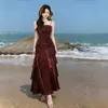 Vestido de Noche sin Tirantes para Mujer 2026 Nuevo Estilo Elegante Ajustado Vestido de Compromiso Se Puede Usar Casualmente Color Champaña Vestido de Volantes