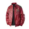 Chaqueta de cuero con solapa bordada de motocicleta para hombre, chaqueta de trabajo de cuero PU de color liso simple, a prueba de viento para otoño e invierno, top duradero y versátil