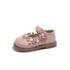 Zapatos de Moda de Cuero para Niñas 2025 Verano Nuevo Zapatos Individuales con Velcro de Flores para Niños Pequeños y Medianos Zapatos Individuales Versátiles Casuales para Niños