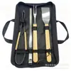 Set de Herramientas Pequeñas para Barbacoa de Acero Inoxidable 410 Más Vendido Transfronterizo con Mango de Madera para Reuniones Familiares, Camping y Barbacoa Portátil