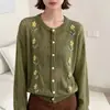 ¡Bordado hecho a mano! Cárdigan de punto con bordado floral de mohair para mujer, nuevo estilo de otoño, corte holgado, diseño calado, protección solar, prenda exterior ligera