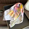 Pañuelo de Seda Artificial con Estampado de Pintura al Óleo Floral, Chal de Alta Gama, Pañuelo para el Cuello de Protección Solar, Pañuelo Cuadrado Pequeño, Pañuelo para la Cabeza, Bufanda para Mujer
