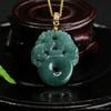 Collar Colgante de Jade Natural Grado A Aiyu Agua Azul Doble Pixiu Hebilla de Seguridad Venta al por Mayor en Vivo Dropshipping S4081201