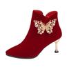 Sapatos de Casamento de Inverno para Mulheres 2024 Novos Sapatos de Noiva de Inverno Salto Alto Botas Curtas Vestido de Casamento Xiuhe Salto Grosso Botas Vermelhas