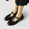 Zapatos Mary Jane de piel para mujer, zapatos retro de piel suave con picado para mujer, mocasines de estilo británico, zapatos de tacón grueso de un solo color, talla grande