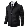 Cardigan de Tricô Jacquard com Diamantes para Homens Europeus e Americanos Gola Alta Zíper Casaco Suéter Outono e Inverno Casual Roupas Masculinas Tamanho Grande Top