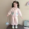 Traje Deportivo de Otoño para Niñas 2026 Nuevo Elegante Bebé Dibujos Animados Sudadera con Capucha Pantalones Conjunto de Dos Piezas para Niños