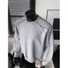 Moletom Crew Neck Desconstruído com Rebites para Homem, Roupas da Moda Estilo Americano para Primavera e Outono, de Alta Qualidade, Estiloso, Solto, Jaqueta Pesada