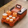 Juego de té de viaje traje pequeño cerámica exterior hogar Kung Fu una tetera cuatro tazas tetera taza portátil regalo creativo