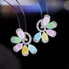 Brincos de Flor de Pedra Colorida Bicolor Estilo Pastoral Francês Florais Vazados com Zircônia Total Brincos Florais Joias de Pedra Colorida de Alta Qualidade