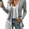 Amazon Europeo y Americano Transfronterizo Otoño e Invierno Color Sólido Cardigan de Punto Acanalado Suéter Abierto de Manga Larga Ropa Casual para Mujer
