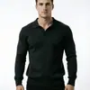 Suéter masculino de outono e inverno, de manga comprida, cor sólida, com gola dobrável, de tricô, versátil, simples, moderno e com estilo "old money".