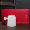 Copo de Água Cor de Jade com Separação de Água e Chá, Copo de Escritório, Copo de Cerâmica para Infusão de Chá, Caneca Personalizada, Porcelana Branca de Grande Capacidade