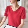 Ropa de punto para mujer de otoño 26, suéter pullover, cuello en V de manga corta, listo para usar, camisa básica versátil