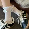 Meias de renda Lolita com cano alto para primavera e outono com fita de laço meias de cano alto estilo ballet branco meias de cano médio jk