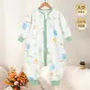 Saco de dormir infantil de algodón puro, pijama de una pieza para bebé para todas las estaciones, ropa de casa para bebé con piernas separadas, ropa de dormir con cremallera de tres vías anti-patadas