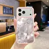 Suministro transfronterizo exclusivo: Funda de teléfono suave al tacto, forrada de felpa, con diseño de diamantes y floral para iPhone 16, hecha de silicona líquida genuina