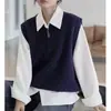 Chaleco de punto para mujer, nuevo estilo de otoño, versátil para usar en capas, chaleco suéter sin mangas, prenda exterior holgada, ropa de mujer de moda