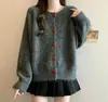 Estilo Coreano Otoño/Invierno 2026 Nuevo Cardigan de Punto con Cuello Redondo, Color Sólido y Botón de Corazón, Prenda Exterior para Mujer, Holgado, Versátil