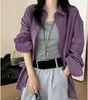 Camisa de algodón morado lavado estilo coreano MISSMARM para mujer, chaqueta camisa casual de otoño holgada y elegante