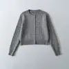 Suéter Cardigan de Punto Suelto de Manga Larga con Trenzado Corto de Color Sólido para Mujer, Estilo Europeo y Americano, Nuevo para Otoño e Invierno