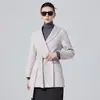 Casaco de lã dupla face com cadarço para mulheres, nova moda outono e inverno, gola de terno simples, jaqueta acinturada, roupa de trabalho