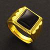 Anillo Boutique Chapado en Oro de 24k Joyería para Hombre Latón Oro Arena de Vietnam Joyería Ónix Gema Incrustada Anillo Abierto
