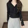 Top de Chica Sexy para Mujer Otoño Diseño Nicho Ajustado Adelgazante Camiseta Base Corta Blanca Cuello Polo Manga Larga