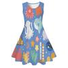 Sol de Verano Transfronterizo Playa Animales Marinos Tortuga Mariscos Impresión Digital 3D Vestido Casual sin Mangas para Niñas