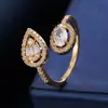 Anillo Abierto Asimétrico de Gota de Agua de Lujo Ligero Transfronterizo, Nuevo Estilo Más Vendido con un Toque de Alta Gama, Anillo Ajustable Personalizado para Dedo Índice