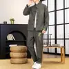 Roupas Suxi Verão Masculino Estilo Chinês Bordado Conjunto de Duas Peças Casual Fashionable Gola Estilo Chinês Terno Estilo Retrô 8617