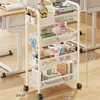 Estante de armazenamento pequena com rodinhas, multicamadas com rodas, estante móvel para ao lado da mesa, estante de armazenamento de livros para salas de aula de estudantes, estante de chão
