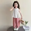 Conjunto de top sin mangas estilo coreano para niñas, nuevo modelo verano 2026, elegante atuendo de dos piezas para niños, ropa de verano dulce y ligera para niños pequeños