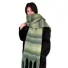 Bufanda de Hilo de Bucle Otoño e Invierno Nueva Engrosada para Hombres y Mujeres Imitación Cachemir Borla Gruesa Trenza Cola de Perro Rayas de Color Bufanda