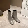 Botines de Invierno 2026 con Cremallera Lateral, Punta Cuadrada, Tacón Alto, para Mujer, Estilizadores, Chic, Tacón Grueso, Cómodos, Media Pantorrilla, Botas de Moda