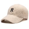 Gorra cálida de lana de cordero con la letra R de una celebridad de Internet para mujer, otoño e invierno, moda informal, gorra pequeña y cálida.